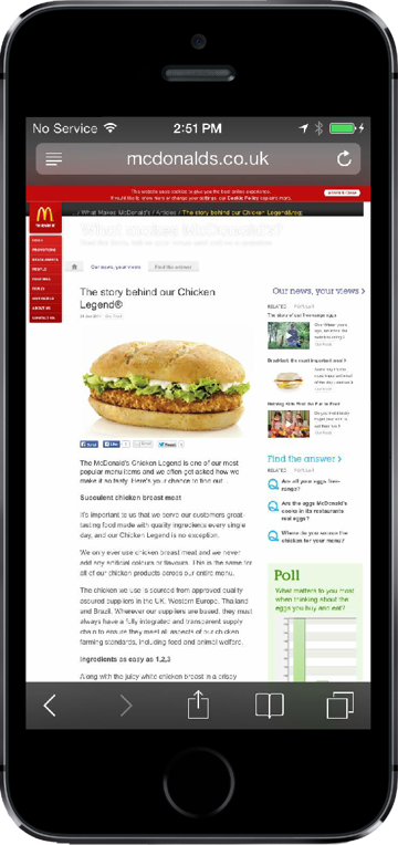 McDonalds - Landing Page on an iPhone 5S